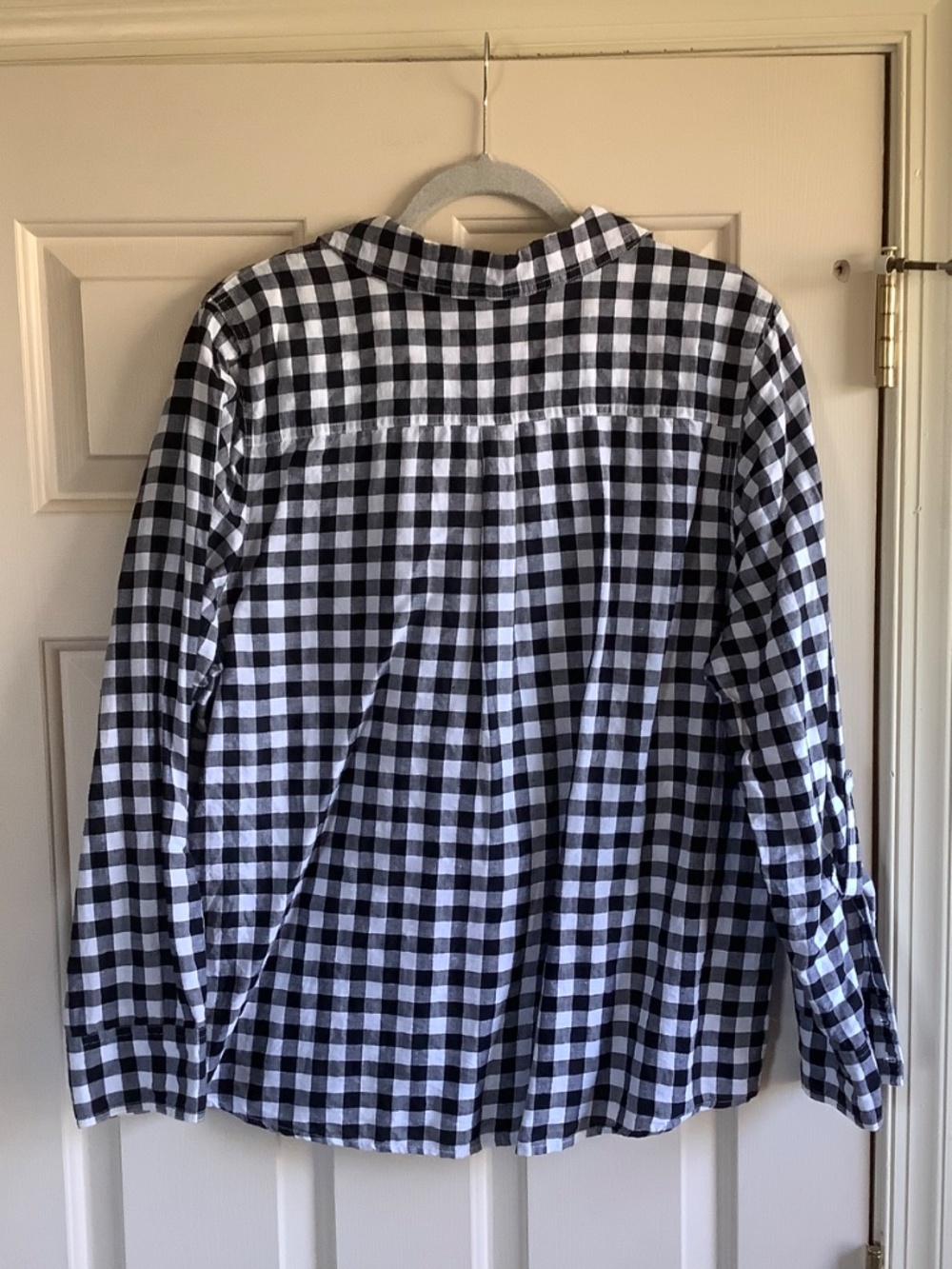 Rachel Hollis Gingham Linen Blend Woven Henley Shirt Black White SZ 14 - Picture 9 of 16